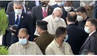 Pope Francis leaves after a meeting with Iraq's top Shi'ite cleric, Grand Ayatollah Ali al-Sistani in Najaf, Iraq, March 6, 2021 in this screen grab taken from video. Iraqiya TV/Reuters TV via REUTERS