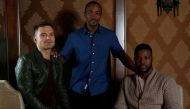 Cast members Sebastian Stan (L), Winston Duke (R) and Anthony Mackie pose for a portrait while promoting the 