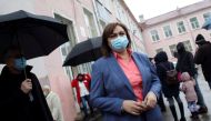 Kornelia Ninova, Bulgarian Socialist Party leader, leaves after voting in a polling station during parliamentary elections in Sofia, Bulgaria, April 4, 2021. REUTERS/Spasiyana Sergieva