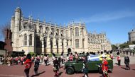 The hearse, a specially modified Land Rover, arrives at St. George's Chapel for the funeral service of Britain's Prince Philip, husband of Queen Elizabeth, who died at the age of 99, in Windsor, Britain, April 17, 2021. (Gareth Fuller/ REUTERS)