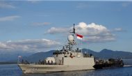 Indonesian Navy's KRI Singa-651 leaves the Tanjung Wangi port as the search continues for the missing KRI Nanggala-402 submarine in Banyuwangi, East Java Province Indonesia, April 24, 2021. Reuters/Ajeng Dinar Ulfiana