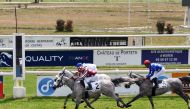 Olivier Peslier guides H H Sheikh Abdullah bin Khalifa Al Thani's Abbes to victory
at La Teste-de-Buch Racecourse in France, yesterday. Pic: Robert Polin