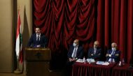 Lebanese Prime Minister-designate Saad al-Hariri speaks during a parliament meeting at UNESCO Palace in Beirut, Lebanon May 22, 2021. REUTERS/Mohamed Azakir