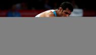 FILE PHOTO: Wrestling - 2018 Asian Games - Men's Freestyle 74 kg Qualifications - JCC - Assembly Hall - Jakarta, Indonesia - August 19, 2018 - Sushil Kumar of India in action with Adam Batirov of Bahrain. REUTERS/Issei Kato/File Photo
