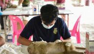 One of the rescued wild monkeys receives care at the animal field hospital in Nakhon Nayok, Thailand May 28, 2021. Thai Department of Natural Parks, Wildlife and Plant Conservation (PR DNP)/Handout via Reuters 