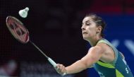 October 17, 2020 Spain's Carolina Marin in action during her semi final match against Germany's Yvonne Li Ritzau Scanpix via REUTERS/Claus Fisker