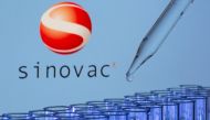 FILE PHOTO: Test tubes are seen in front of a displayed Sinovac logo in this illustration taken, May 21, 2021. REUTERS/Dado Ruvic/Illustration
