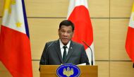 FILE PHOTO: Philippine President Rodrigo Duterte delivers a speech during their joint press statement with Japan's Prime Minister Shinzo Abe (not pictured) at Abe's official residence in Tokyo, Japan May 31, 2019. Kazuhiro Nogi /Pool via Reuters