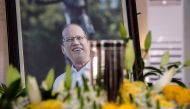 A view of the urn and portrait of former Philippine President Benigno Aquino during a public viewing at the Church of Gesu, Ateneo de Manila University in Quezon City, Metro Manila, Philippines June 25, 2021. Mark Cristino