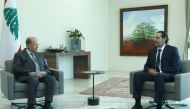 Lebanon's President Michel Aoun meets with Lebanese Prime Minister-Designate Saad al-Hariri at the presidential palace in Baabda, Lebanon July 14, 2021. (Dalati Nohra/Handout)