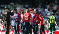 cricket - Second Twenty20 International - England v Pakistan - Headingley, Leeds, Britain - July 18, 2021 England's Tom Curran and teammates celebrate after the match Action Images via Reuters/Ed Sykes
