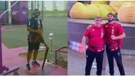 Qatari shooter Mohammed Al Rumaihi during a practice session in Tokyo, Japan, yesterday. RIGHT: Judoka Ayoub El Idrissi and an official prior to their departure for Tokyo.