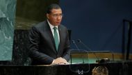Prime Minister of Jamaica Andrew Holness addresses the 74th session of the United Nations General Assembly at U.N. headquarters in New York, U.S., September 27, 2019. REUTERS/Brendan Mcdermid/File Photo