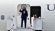 U.S. Vice President Kamala Harris arrives at Paya Lebar Air Base in Singapore August 22, 2021. REUTERS/Caroline Chia

