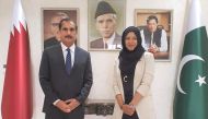 Sabika Shaban with Ambassador of Pakistan to Qatar H E Syed Ahsan Raza Shah after being honoured by Pakistan’s Ministry of Foreign Affairs for its Honours List 2021.