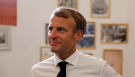 French President Emmanuel Macron visits Bytna Foundation for Culture, Arts and Heritage in the Old City of Mosul, Iraq, August 29, 2021. REUTERS/Abdullah Rashid