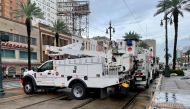 FILE PHOTO: Energy power crews work to restore power after Hurricane Ida struck New Orleans, Louisiana, U.S., August 30, 2021. REUTERS/Devika Krishna Kumar/File Photo
