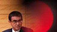Taro Kono, Japan's vaccination programme chief and ruling Liberal Democratic Party (LDP) lawmaker, attends a news conference as he announces his candidacy for the party's presidential election in Tokyo, Japan, September 10, 2021. REUTERS/Issei Kato
