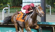 Shedaresthedevil, with Florent Geroux in the saddle, reaches the finish line to win at Churchill Downs in Louisville, Kentucky, USA. 