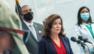 New York State Governor Kathy Hochul speaks during a news conference about the coronavirus disease (COVID-19) vaccination mandate for healthcare workers, in New York City, U.S., September 27, 2021. REUTERS/David 'Dee' Delgado
