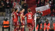 September 29, 2021 Bayern Munich's Robert Lewandowski celebrates scoring their first goal with teammates REUTERS/Andreas Gebert
