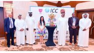 Qatar Cricket Association President Youssef Jaham Al Kuwari, General Secretary Abdulla Aman Al Khater, Operations Manager Manzoor Ahmad and ICC Tournament Director Niteesha Kothari with officials after a press conference held in Doha, yesterday. Pic: Abdu