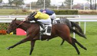 Abaad, with jockey Leo Roussel in the saddle, on his way to win in Angers. Pic: Jean Charles Briens