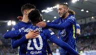 Chelsea's Hakim Ziyech celebrates scoring their first goal with teammates Action Images via Reuters/Carl Recine
