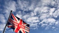 A British national flag with the words 'THANK YOU NHS' (National Health Service) in London on July 6 2020. (REUTERS/Russell Boyce)