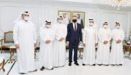 Assistant Director-General for Government Relations and Committees Affairs Ali Bu Sherbak Al Mansouri, Head of International Cooperation Directorate at the Russian Small and Medium Businesses (RSMB) Pavel Kondrashov, and other members of the Qatari-Russian Business Council, during a meeting, in Doha, yesterday. 