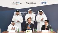 Minister of State and Chairman of QFZA H E Ahmad Al Sayed and other dignitaries during the agreement signing ceremony held at Ras Bufontas Free Zone.