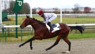 Al Hakeem and jockey Coralie Pacault on their way to win the Prix Du Rond Du Chene. Pic: Scoopdyga