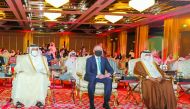 Minister of Commerce and Industry H E Sheikh Mohammed bin Hamad bin Qassim Al Abdullah Al Thani; President of the Republic of Poland H E Andrzej Duda and Second Vice-Chairman of Qatar Chamber Rashid bin Hamad Al Athaba and other dignitaries during Qatar-Poland Economic Roundtable held at the Sheraton Doha Hotel, yesterday.