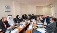 Al Faleh Educational Holding’s Chairperson and Founder Dr. Sheikha Aisha bint Faleh Al Thani and other officials, during the Company’s  Annual General Assembly Meeting and Extraordinary General Assembly meeting, in Doha, on Sunday. 