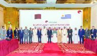 President of the Oriental Republic of Uruguay H E Dr Luis A. Lacalle Pou, Qatar Chamber’s First Vice-Chairman Mohamed bin Towar Al Kuwari, and other officials, during a meeting with Qatari businessmen in Doha, yesterday. 