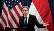 FILE PHOTO: U.S. Secretary of State Antony Blinken speaks to staff at the U.S. Embassy in Jakarta, Indonesia on December 14, 2021. Olivier Douliery/Pool via REUTERS