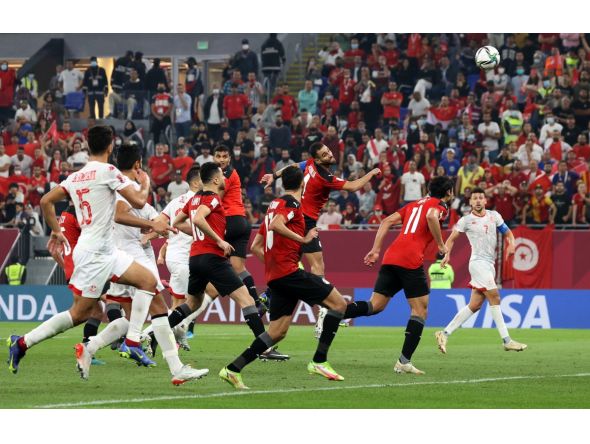 Egypt’s Amro El Soulia scores an own goal during the semi-final against Tunisia.