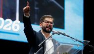 Chile's President-elect Gabriel Boric delivers a speech on stage as he celebrates with supporters after winning the presidential election in Santiago, Chile, December 19, 2021. Reuters/Rodrigo Garrido