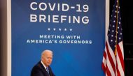 U.S. President Joe Biden and his COVID-19 Response Team hold their regular call with the National Governors Association to discuss his Administration's response to the Omicron variant and to hear from the Governors on the needs in their States, in the South Court Auditorium at the White House, in Washington, U.S., December 27, 2021. REUTERS/Evelyn Hockstein

