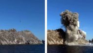 A view shows what appears to be missiles strucking a target off North Korea?s east coast, in North Korea, in this photo released January 14, 2022 by North Korea's Korean Central News Agency (KCNA). KCNA via Reuters