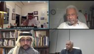 Nobel laureate Professor Abdulrazak Gurnah, QU President Dr. Hassan Al Derham and others during a QU Press discussion with QU and Doha Institute officials.