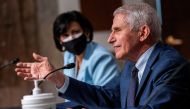 FILE PHOTO: Dr. Anthony Fauci, director of the National Institute of Allergy and Infectious Diseases, testifies during a Senate Health, Education, Labor, and Pensions Committee hearing to examine the federal response to the coronavirus disease (COVID-19) and new emerging variants at Capitol Hill in Washington, D.C., U.S. January 11, 2022. Shawn Thew/Pool via REUTERS/File Photo
