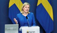 Sweden's Prime Minister Magdalena Andersson speaks during a digital press conference, as she announces that Sweden will lift nearly all coronavirus disease (COVID-19) restrictions on February 9, in Stockholm, Sweden, February 3, 2022. Marko Savala/TT News Agency/via REUTERS