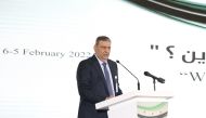 Former Syrian Prime Minister Dr. Riad Hijab addressing the opening session of ‘Whither Syria’ symposium, yesterday.