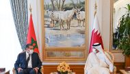 Prime Minister and Minister of Interior H E Sheikh Khalid bin Khalifa bin Abdulaziz Al Thani during a meeting with Head of Government of Morocco H E Aziz Akhannouch at the Amiri Diwan, yesterday. 
