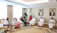 Minister of Commerce and Industry H E Sheikh Mohammed bin Hamad bin Qassim Al Thani with delegation from the British Parliament headed by Chair of the All-Party Parliamentary British-Qatar Group Alun Cairns.