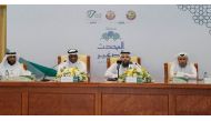 Director of Department of Endowment Affairs Dr. Sheikh Khalid bin Mohammed bin Ghanem Al Thani (second right) and others addressing the press conference.