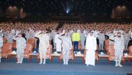 Commander of the Joint Special Forces, Brigadier General Jassim Ali Al Attiyah, and Director of Joint Services Affairs at Kahramaa, Dr. Eng. Abdullah Mohsin Al Wahidi, with other officials during the graduation ceremony. 