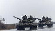 Ukrainian tanks move into the city, after Russian President Vladimir Putin authorized a military operation in eastern Ukraine, in Mariupol, February 24, 2022. REUTERS/Carlos Barria
