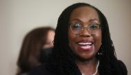 US Appeals Court Judge Ketanji Brown Jackson smiles as she accepts US President Joe Biden's nomination to be a US Supreme Court Associate Justice and the first Black woman to serve on the court, at the White House in Washington, US, February 25, 2022. Reuters/Leah Millis